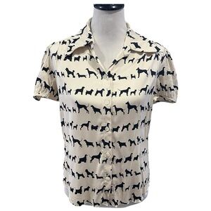 Vintage Trina Turk Dog Print Short Sleeved Button Down Shirt Size Large